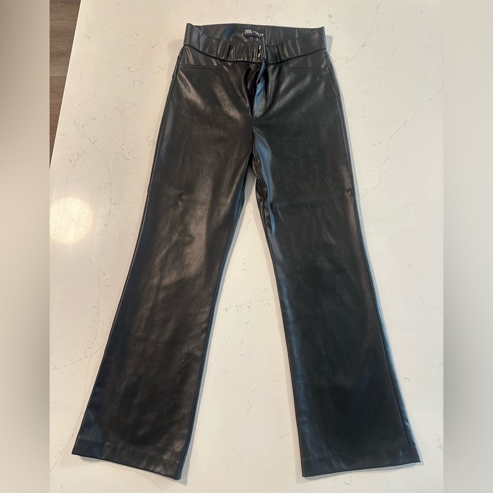 Zara Black Faux Leather Trousers Pants